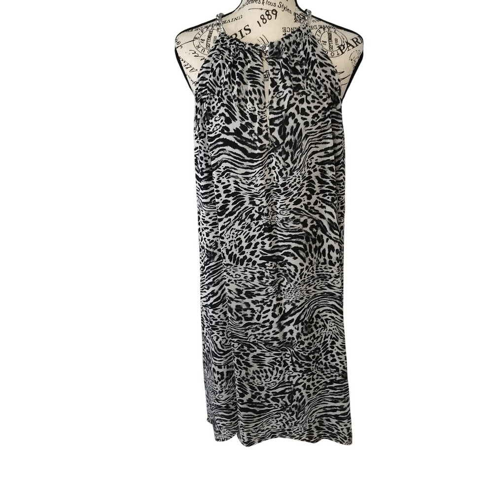 Michael Kors Black White Zebra Animal Print Chain Halter Dress Womens Medium